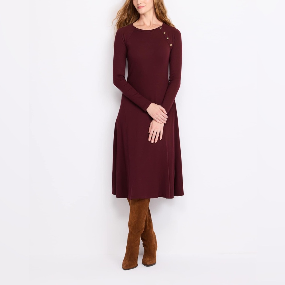 NWT LAUREN RALPH LAUREN Rib Knit Long Sleeve Midi Dress